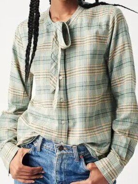 Faherty Daphne Sage Ellicott Plaid Top xs
